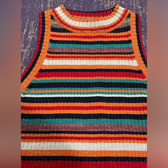 Zara Knit - high neck striped shiny crop top - Picture 2 of 6